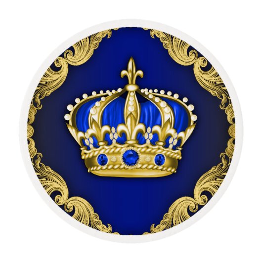 Royal Blue and Gold Prince Cupcake Edible Frosting Rounds (Front)