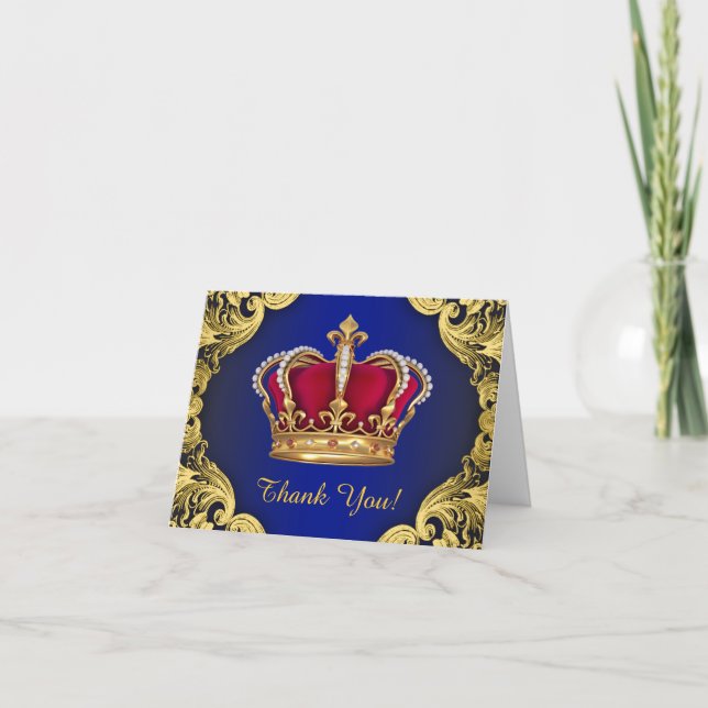 Royal Blue and Gold Prince Thank You Card (Front)