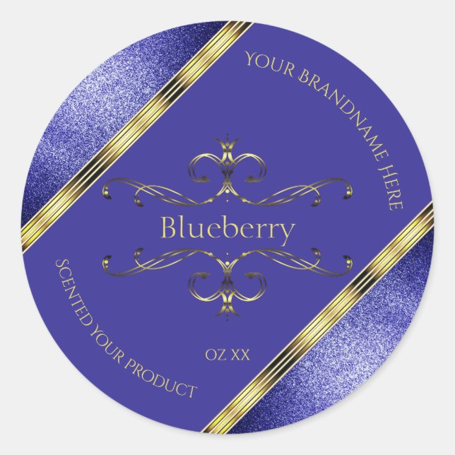Royal Blue and Gold Product Labels Glitter Borders (Front)