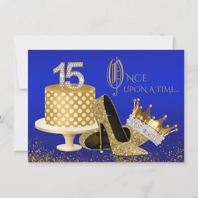Royal Blue and Gold Quinceanera Invitations (Front)