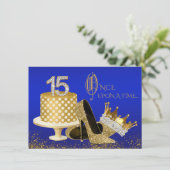 Royal Blue and Gold Quinceanera Invitations (Standing Front)