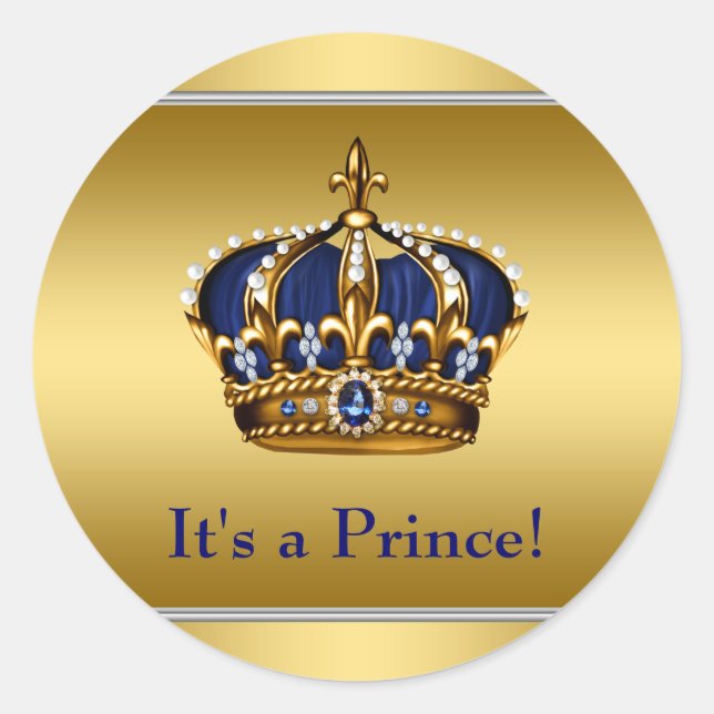 Royal Blue and Gold Royal Baby Shower Classic Round Sticker (Front)