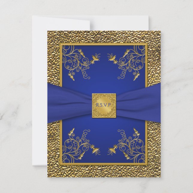Royal Blue and Gold RSVP Card (Front)