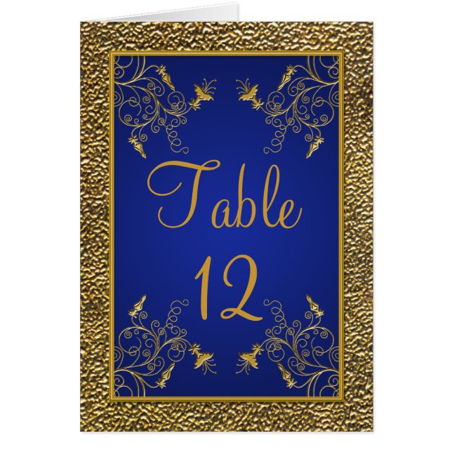 Royal Blue and Gold Table Number Card (Front)
