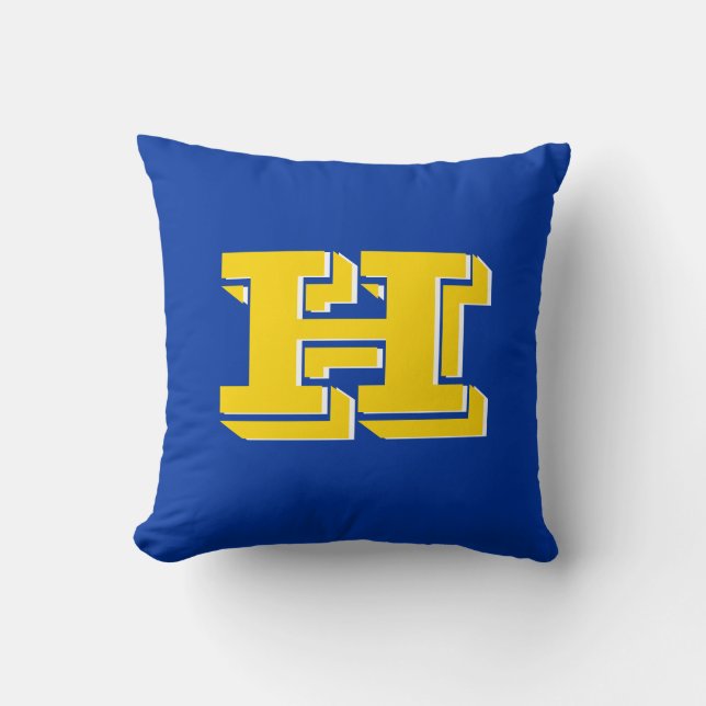 Royal Blue and Gold Team Pride Monogram Throw Pillow (Front)