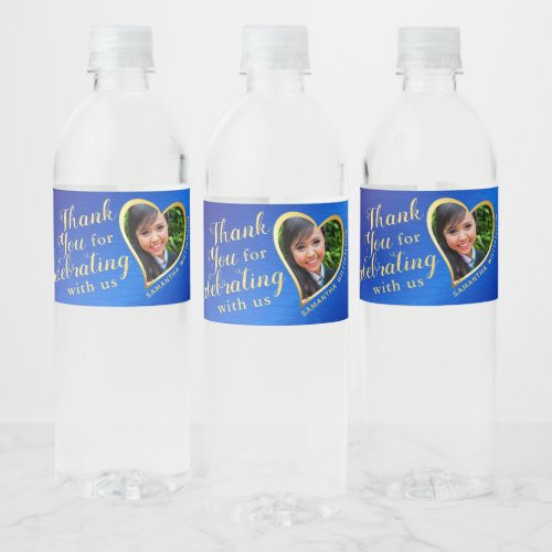 Royal Blue and Gold Thank You 2023 Graduation Water Bottle Label