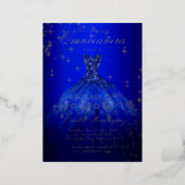 Royal Blue And Gold Themed Quinceanera Real Foil Invitation (Standing Front)