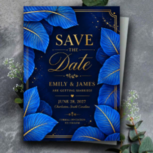 Royal Blue and Gold Tropical Elegant Luxury Save The Date