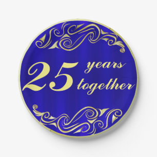 Royal Blue and Gold Wedding Anniversary Paper Plates