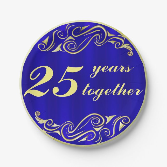 Royal Blue and Gold Wedding Anniversary Paper Plates (Front)