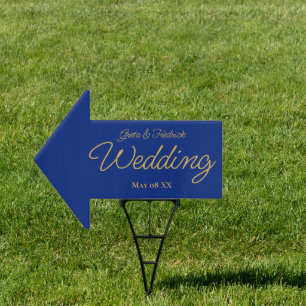 Royal Blue and Gold Wedding Arrow Directional Sign