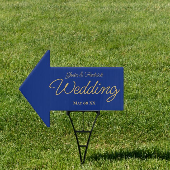 Royal Blue and Gold Wedding Arrow Directional Sign (Insitu)