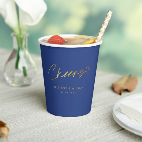 Royal Blue and Gold Wedding  Cheers hand_lettered Paper Cups