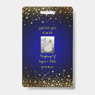 Royal Blue and Gold Wedding Guest Pass Badge