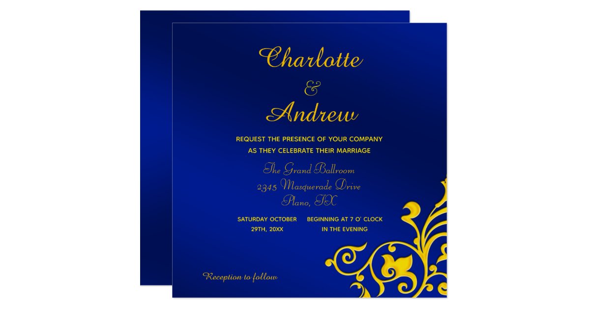 Royal Blue and Gold Wedding Invitation