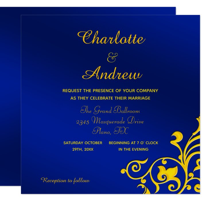 Royal Blue and Gold Wedding Invitation Zazzle com