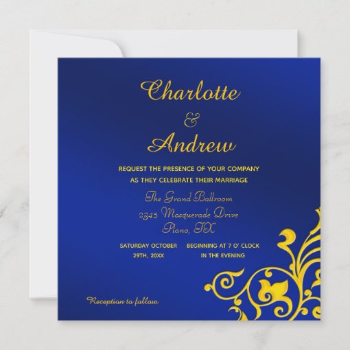 Royal Blue and Gold Wedding Invitation | Zazzle