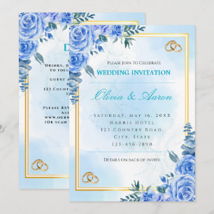 Royal Blue and Gold Wedding Invitation