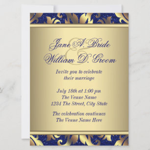 Royal Blue and Gold Wedding Invitation