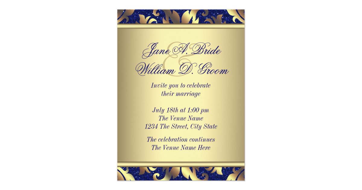 Royal Blue and Gold Wedding Invitation