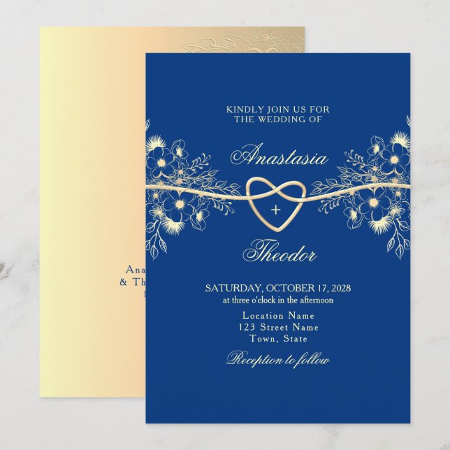 Royal Blue and Gold Wedding Invitation (Front/Back)