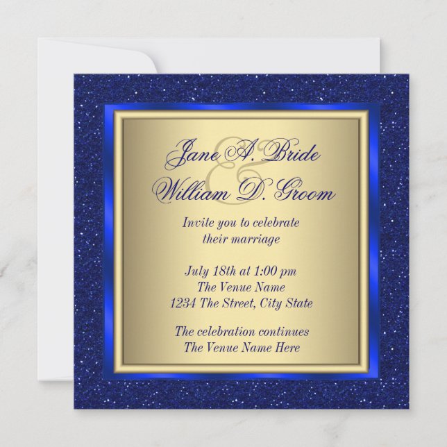 Royal Blue and Gold Wedding Invitation (Front)