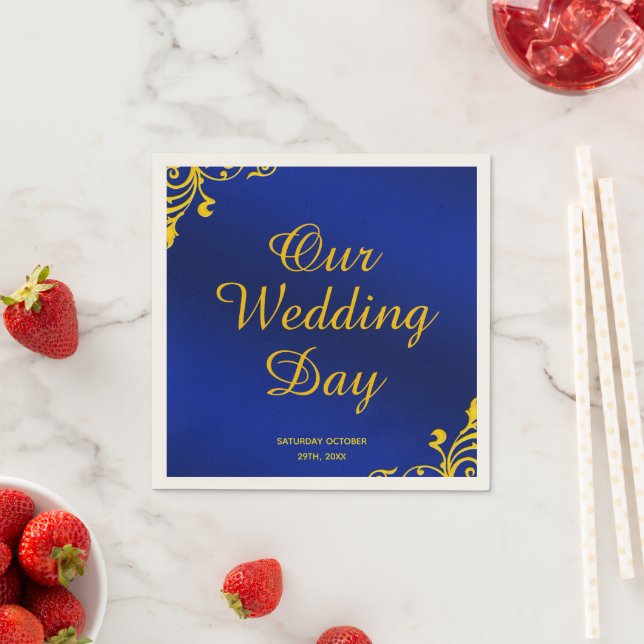 Royal Blue and Gold Wedding Napkins (Insitu)