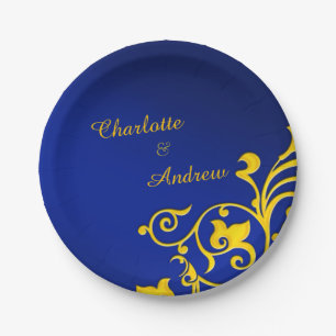 Royal Blue and Gold Wedding Paper Plates