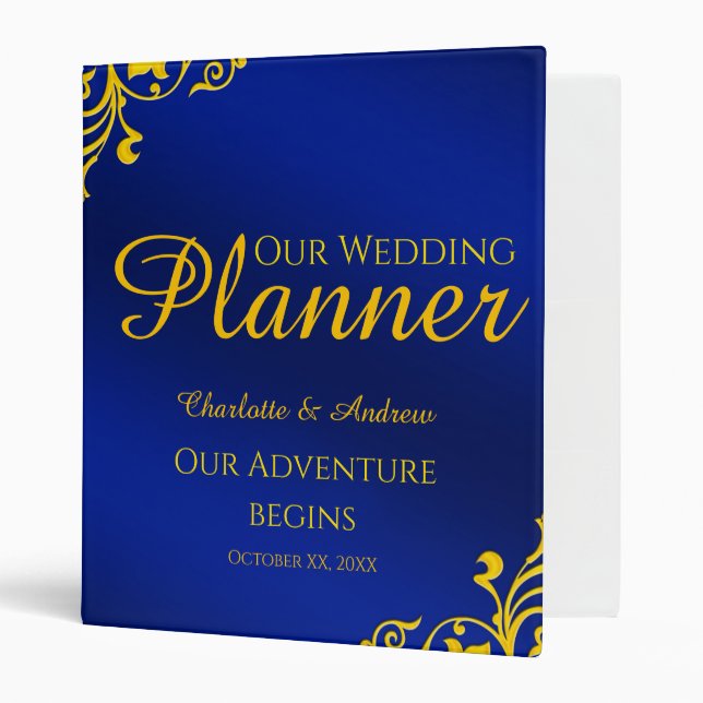 Royal Blue and Gold Wedding Planner 3 Ring Binder (Front/Inside)