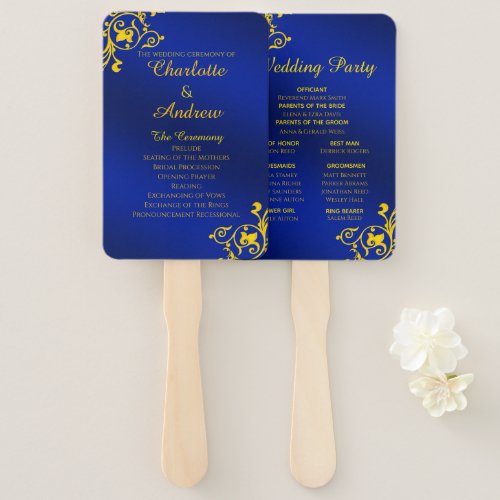 Royal Blue and Gold Wedding Program Hand Fan