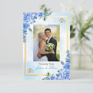 Royal Blue and Gold Wedding Thank You Card 
