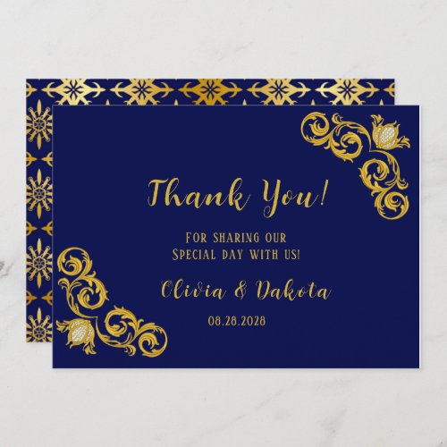 Royal Blue and Gold Wedding Thank You Cards