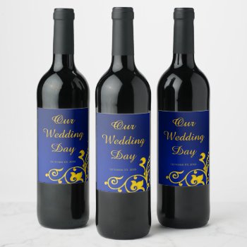 Royal Blue And Gold Wedding Wine Label by capturedbyKC at Zazzle