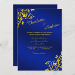 Royal Blue And Golden Yellow Floral Wedding Invitation at Zazzle
