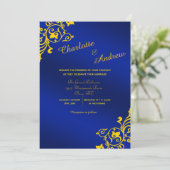 Royal Blue and Golden Yellow Floral Wedding Invitation (Standing Front)