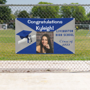 Royal Blue and Gray Vinyl Graduation Photo Banner