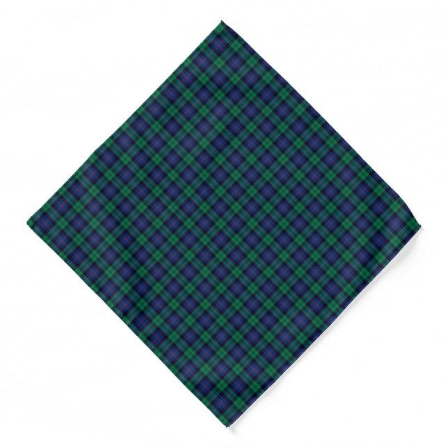 Royal Blue and Green Armstrong Tartan Bandana (Front)