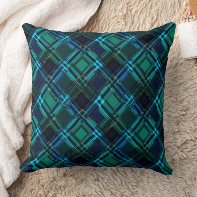 Royal blue and green tartan  throw pillow (Blanket)