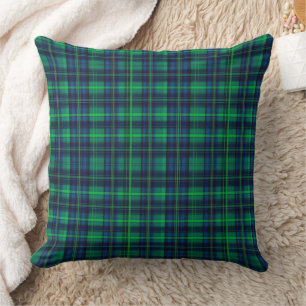 Royal blue and green tartan throw pillow