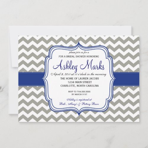 Royal Blue and Grey Chevron Invitaiton Custom Invites