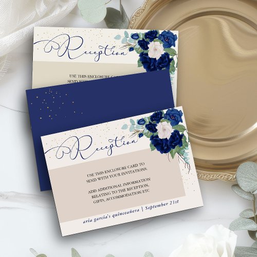 Royal Blue and Ivory Rose Reception Enclosure Card