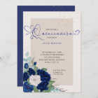 Royal Blue and Ivory Roses Elegant Quinceanera