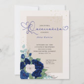 Royal Blue and Ivory Roses Elegant Quinceanera Invitation (Front)