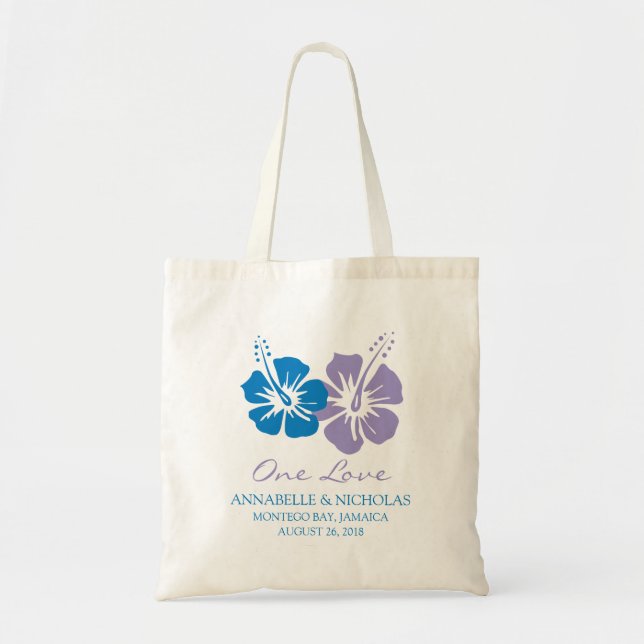 Royal Blue and Lavender Hibiscus Flowers | Wedding Tote Bag (Front)