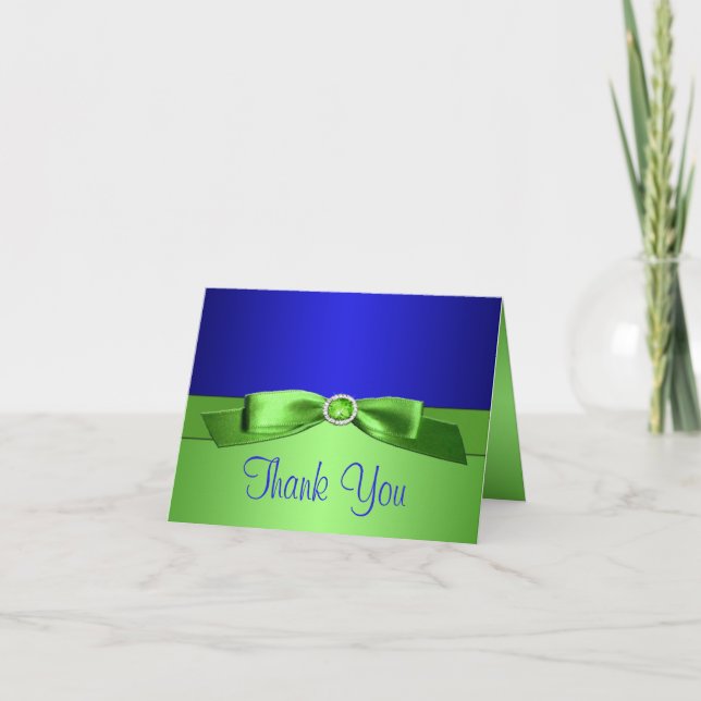Royal Blue and Lime Green Thank You Note Card (Front)