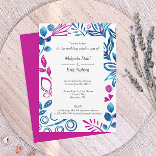 Royal Blue and Magenta Pink Wedding Invitation