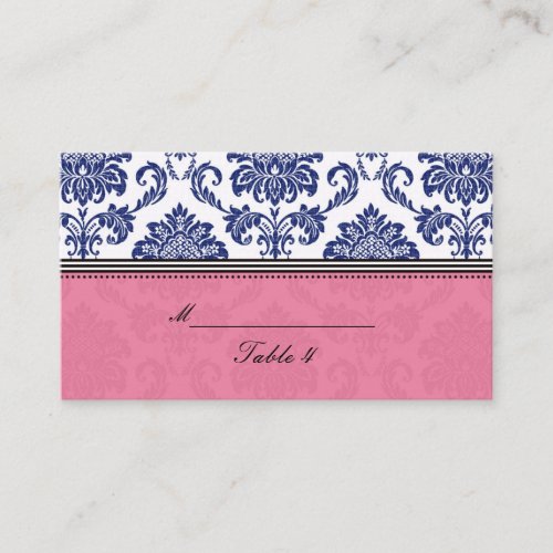 Royal Blue and Pink Damask Placecards Business Card Template