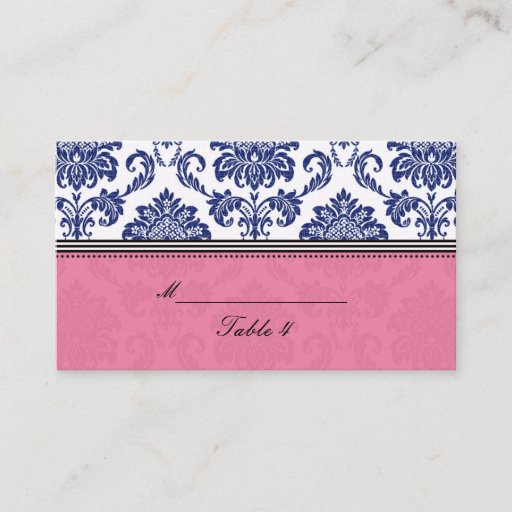 Customizable Royal Blue and Pink Damask Placecards Business Card Template