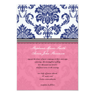 Royal Blue And Pink Wedding Invitations Zazzle Royal Blue And Pink Damask Wedding Invitation