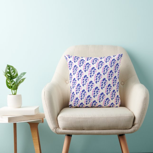 Royal blue and pink patterns  throw pillow (Chair)